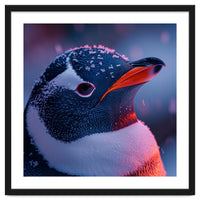 Close Up Penguin With Snowflakes On Head