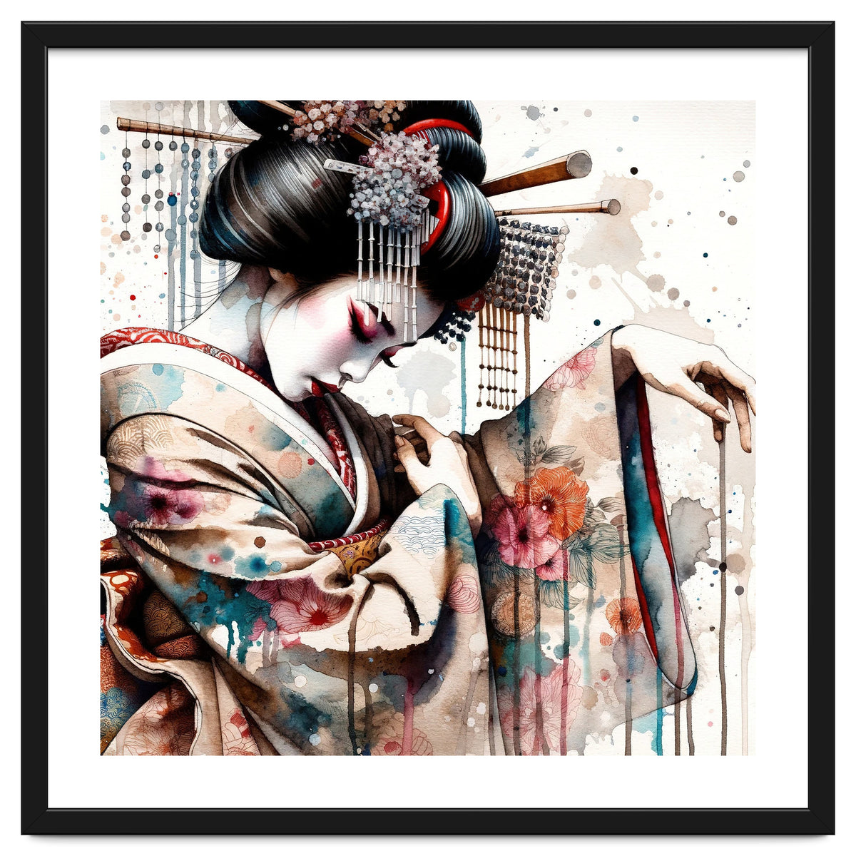 Watercolor Geisha Dancer #1