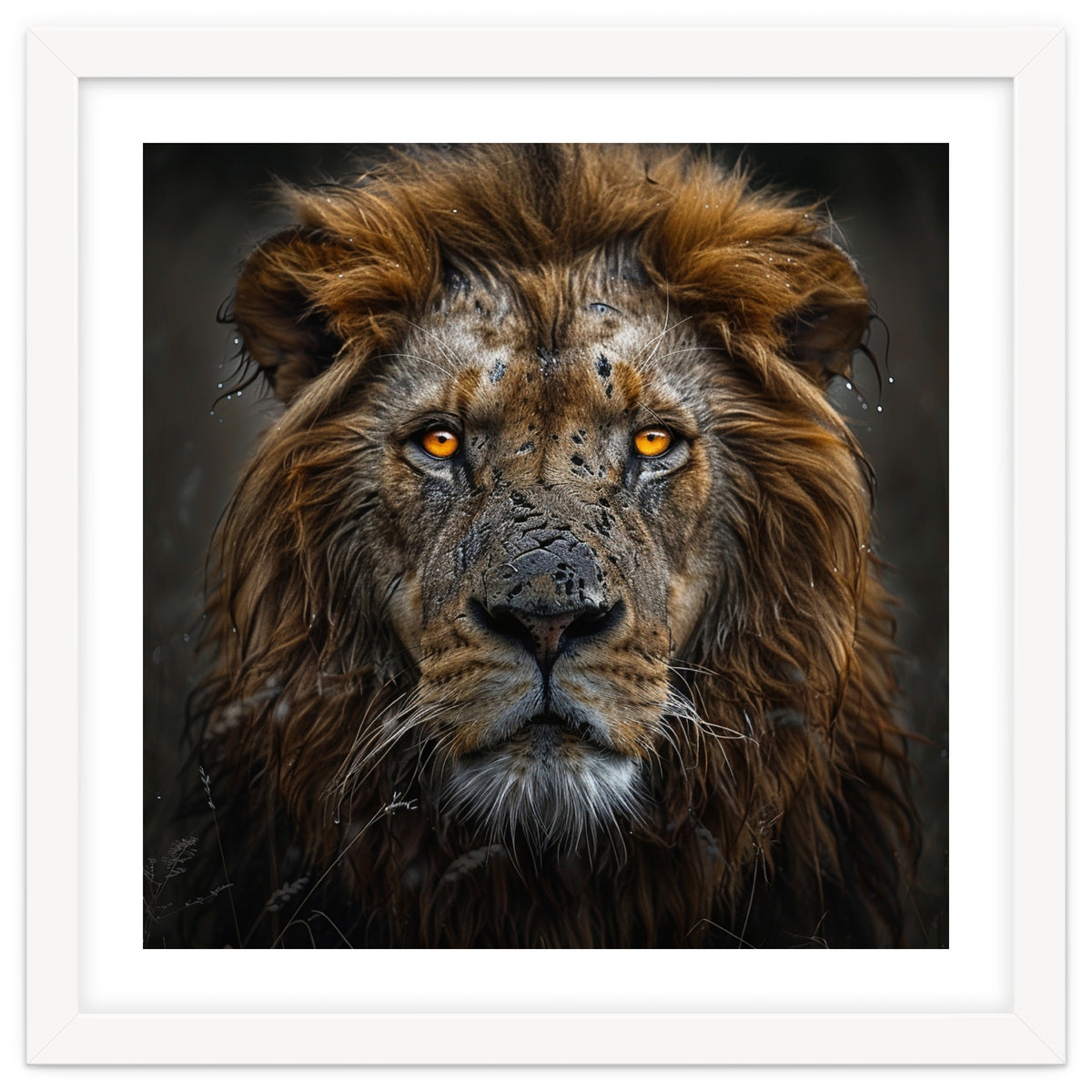 Majestic Lion With Glowing Eyes Close Up Portrait