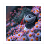 Puffin Bird Among Pink Flowers  (Print Only) thumbnail