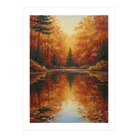 Golden Autumn Reflection: Impasto Forest Landscape (Print Only)