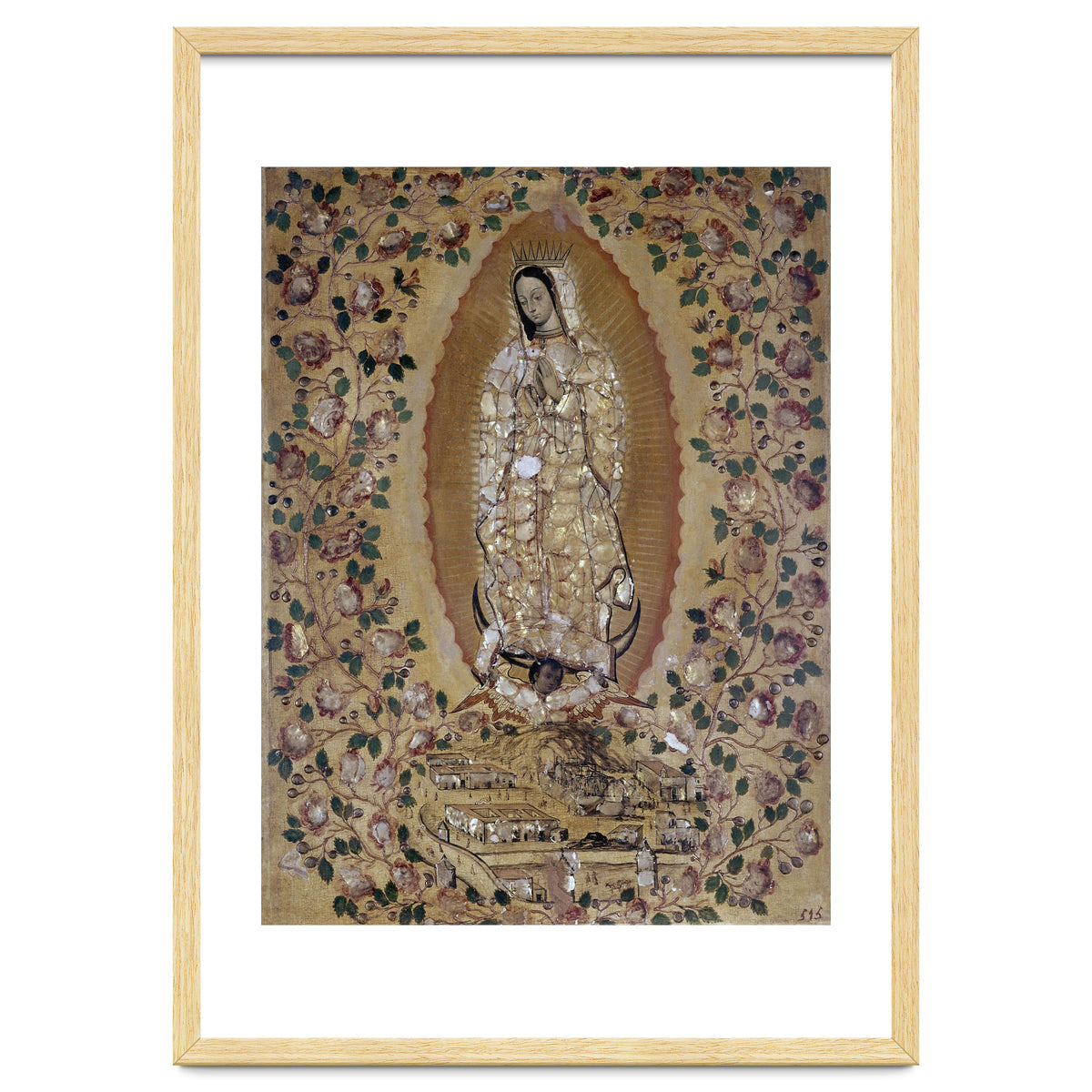 VIRGIN DE GUADALUPE - 1697 - ENCONCHADO PAINTING. JUAN y MIGUEL GONZALEZ PINTORES siglo XVII.