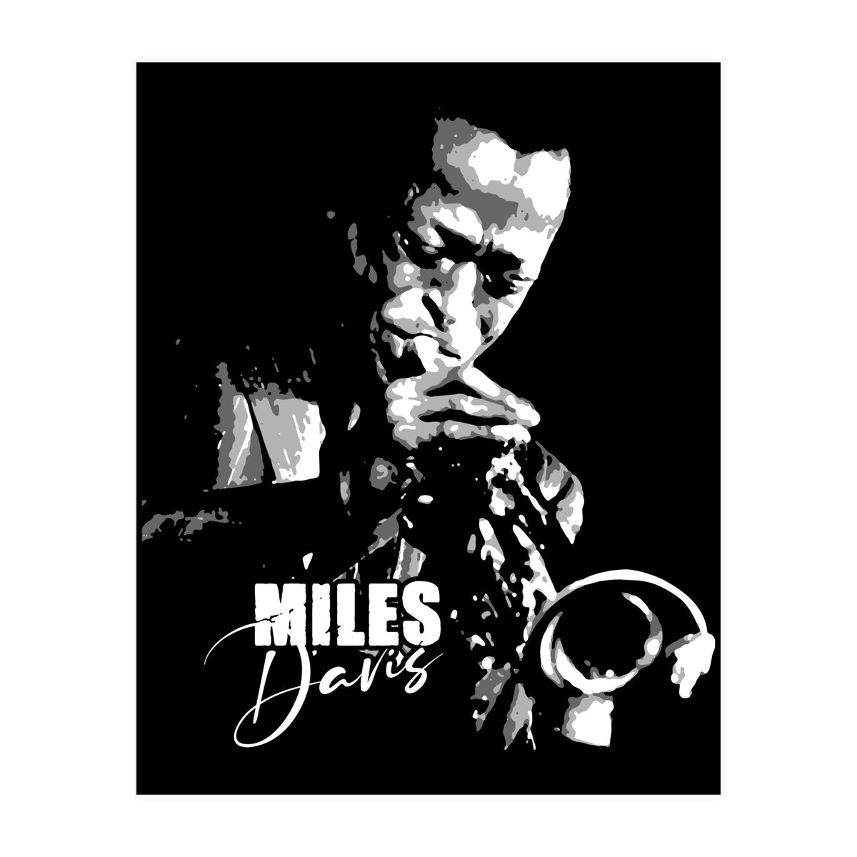 Miles Davis American Jazz Trumpeter in Grayscale (Print Only)