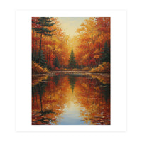Golden Autumn Reflection: Impasto Forest Landscape (Print Only)