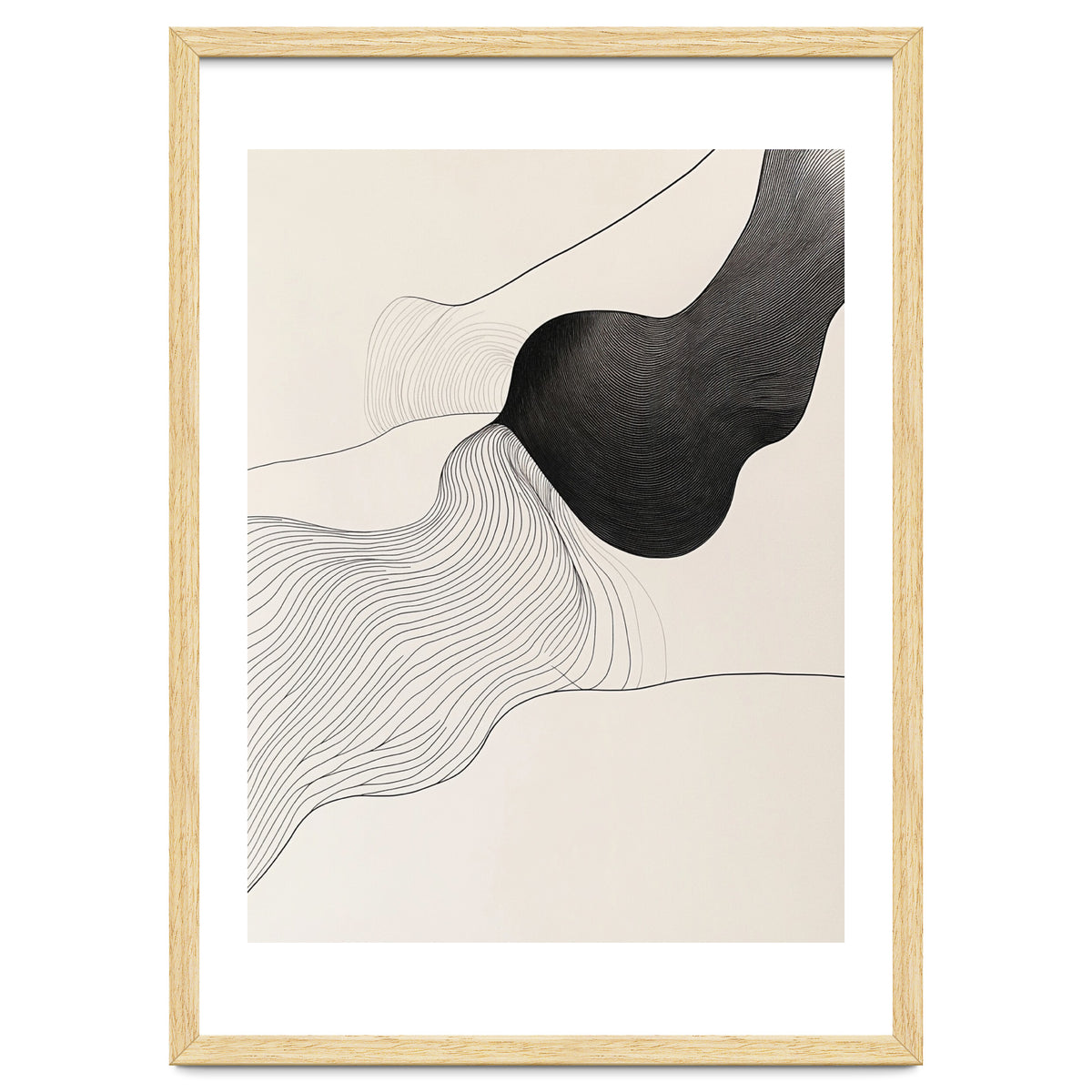 Abstract Black And White Organic Flowing Lines Art