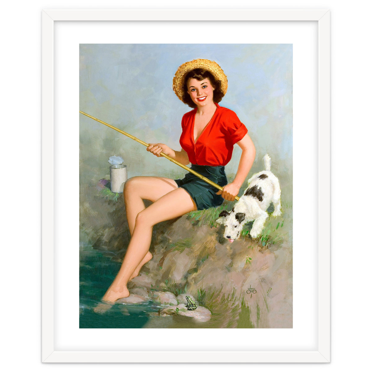 Pinup Girl Fishing With Her Dog