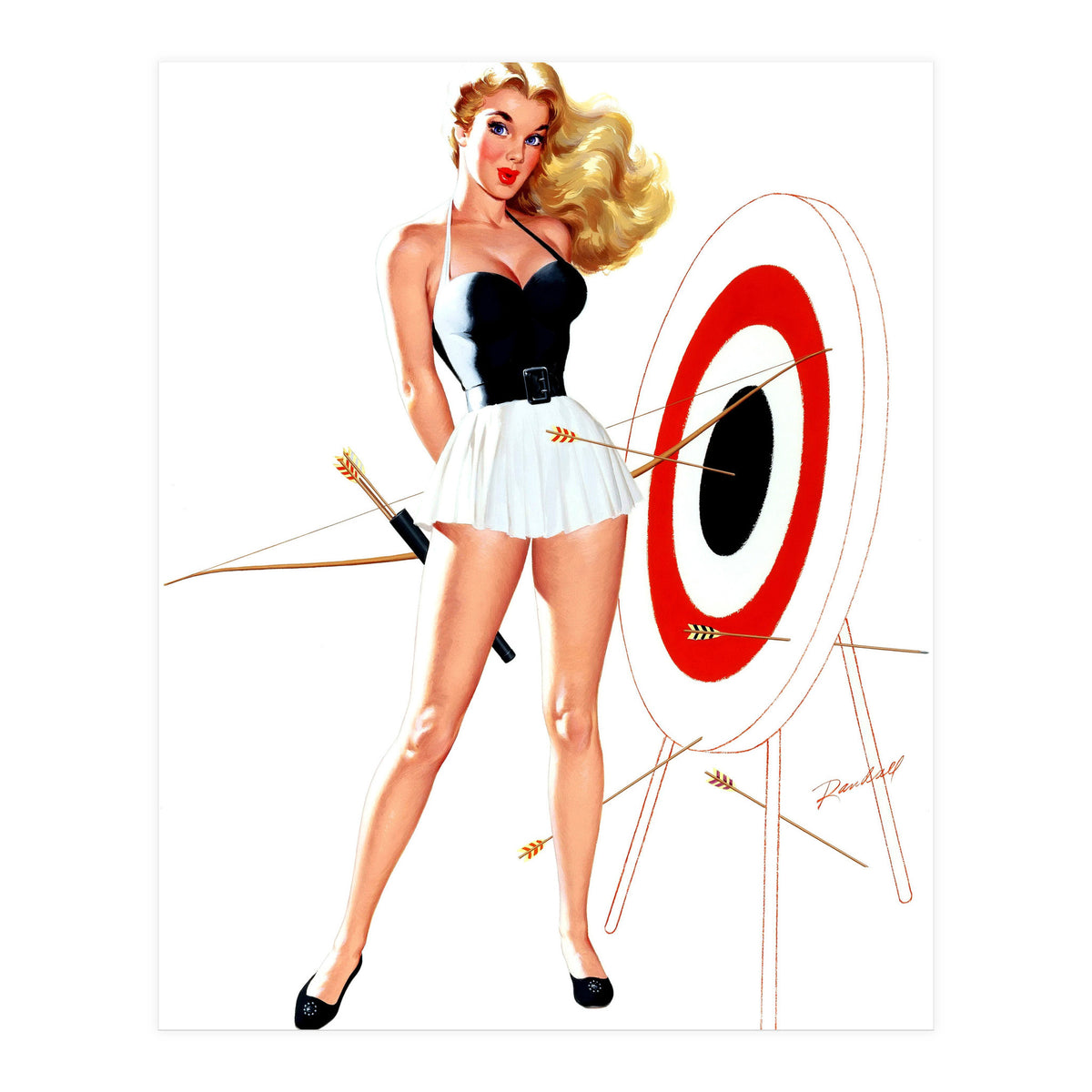 Pinup Girl Posing With Target (Print Only)