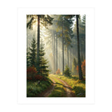 The Golden Path: Ethereal Sunbeams Piercing Through a Misty Evergreen Forest at Dawn (Print Only) thumbnail