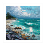 Coastal Turquoise Shoreline with Crashing Ocean Waves (Print Only) thumbnail