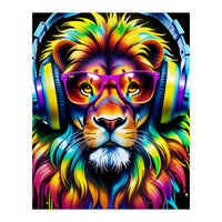 A Lion In Glasses Listens To Music (Print Only)