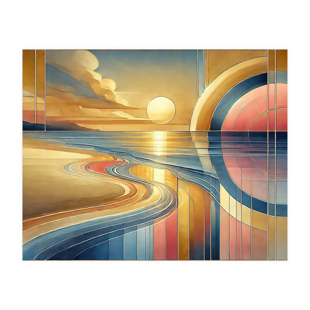 Sundown Serenity Scene In Art Deco (Print Only)