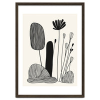 Abstract Black And White Botanical Illustration With Organic Shapes
