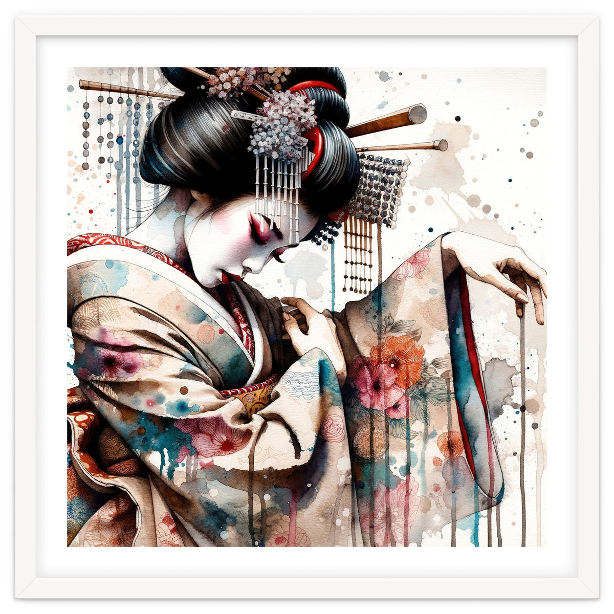 Watercolor Geisha Dancer #1