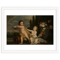 German Master (18th Century) – Two Putti with Garlands of Flowers