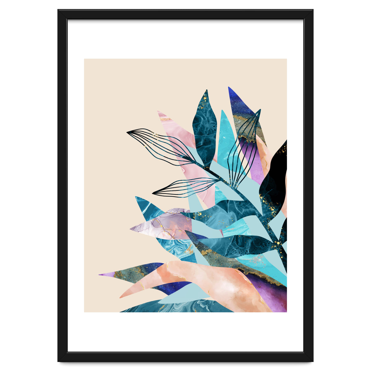 Marble Fantasy, Luxe Abstract Texture Botanical Concept, Eclectic Graphic Design Bohemian Contemporary