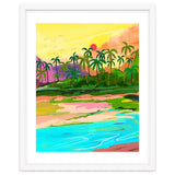 Tropical Backwaters Of Kerala, Nature Jungle Forest Landscape Painting, Dreamy Scenic Travel Lake Palm Bohemian thumbnail