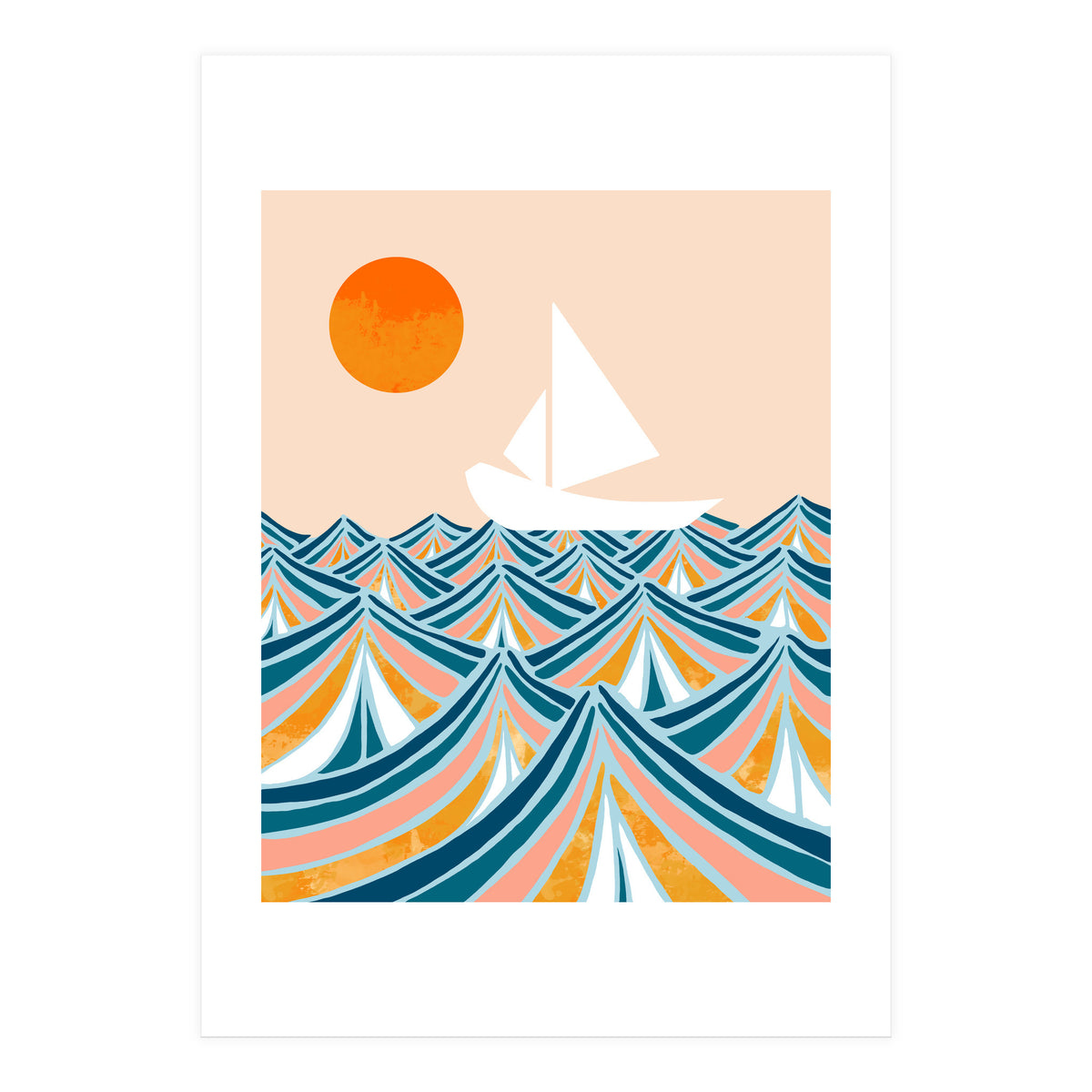 Set Sail, Ocean Boat Sailing Travel, Sea Cruise Summer Waves, Graphic Design Bohemian Modern Eclectic (Print Only)