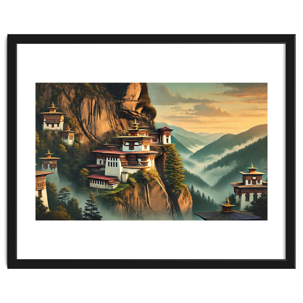 Vintage Bhutan, Mountain Monasteries Poster