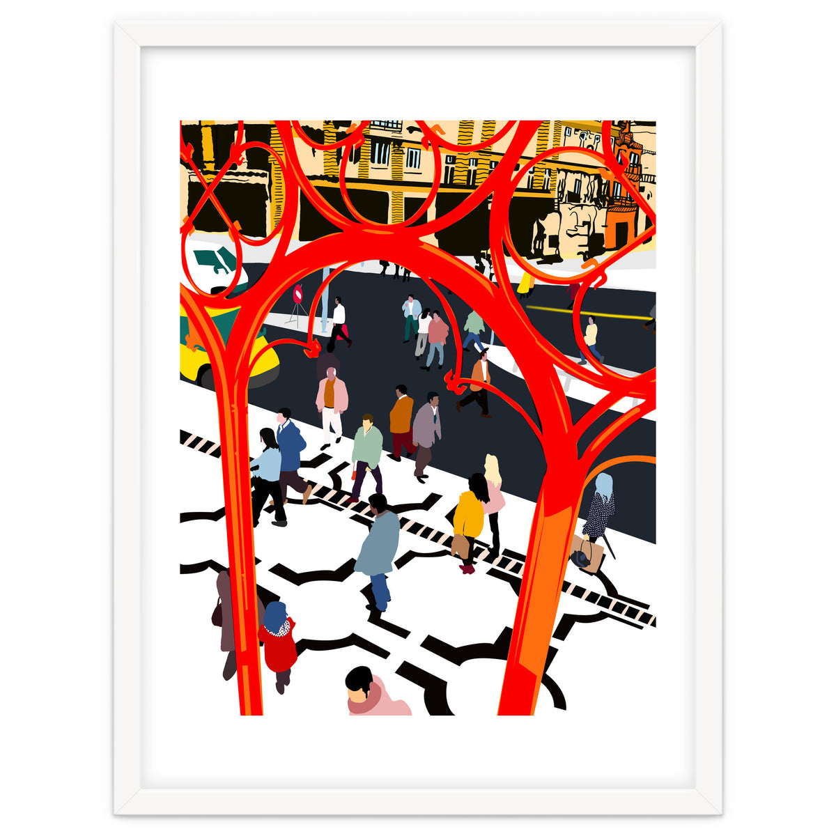 City Street, Eclectic Architecture Buildings Busy New York, People Work Office Daily Life Boho Contemporary Traffic Gifts