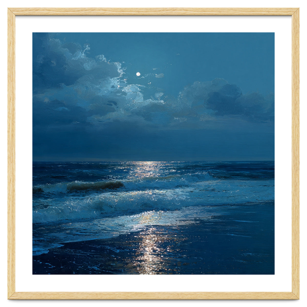 Moonlit Shoreline with Crashing Surf