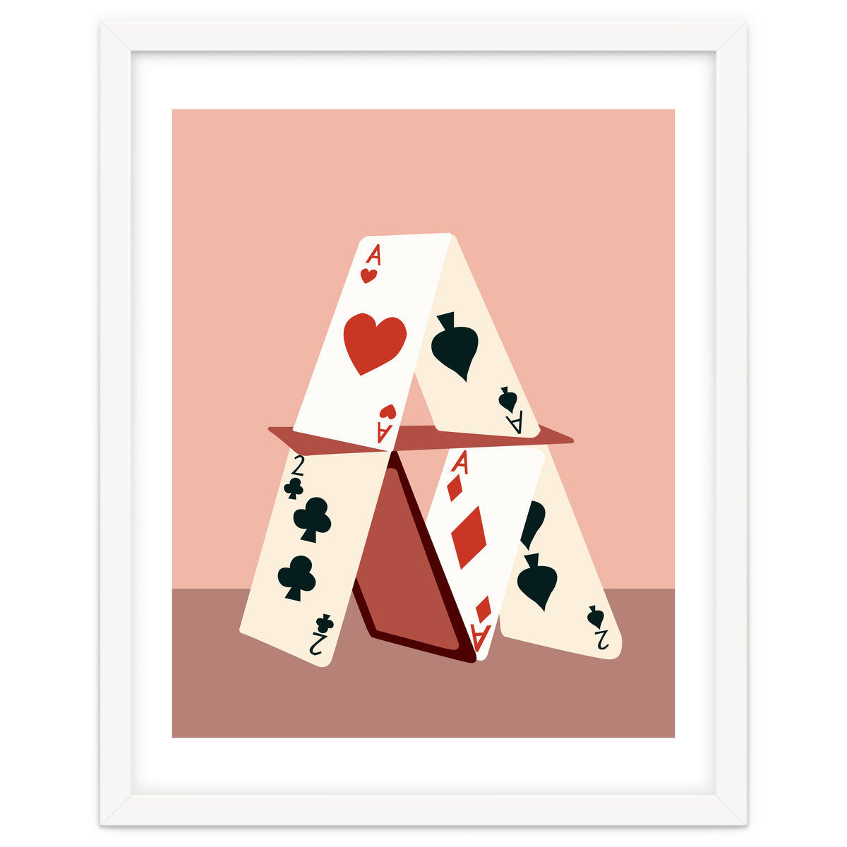 A House Made Of Cards, Relationship Concept Painting, Illustration Playing Cards, Spade Heart Eclectic Bohemian Contemporary
