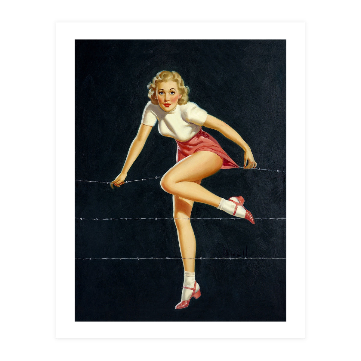 Pinup Girl Crossing The Barbed Wire (Print Only)