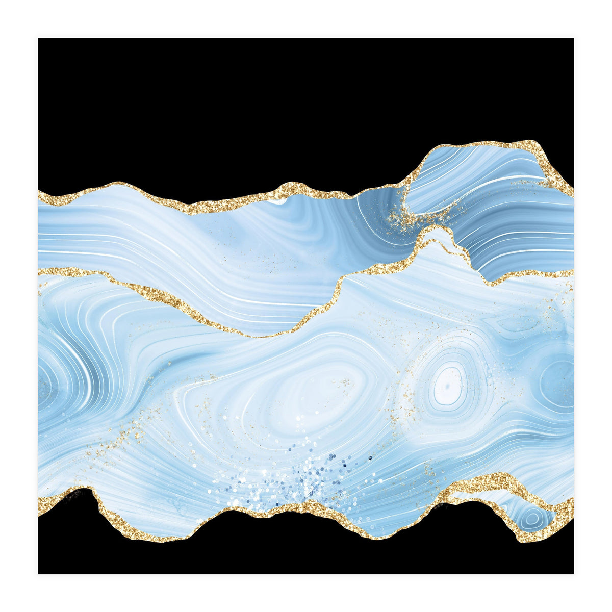 Blue & Gold Glitter Agate Texture 04 (Print Only)