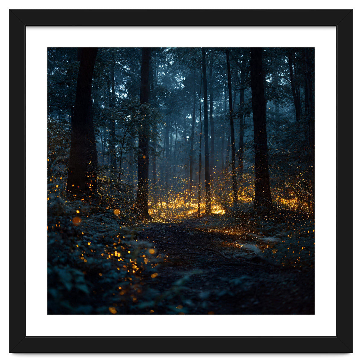 Enchanted Midnight Forest with Glowing Fireflies