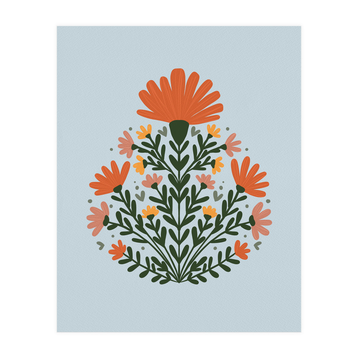 Symmetrical floral bouquet - orange and green (Print Only)