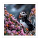 Puffin Bird Among Colorful Wildflowers In Bloom (Print Only) thumbnail