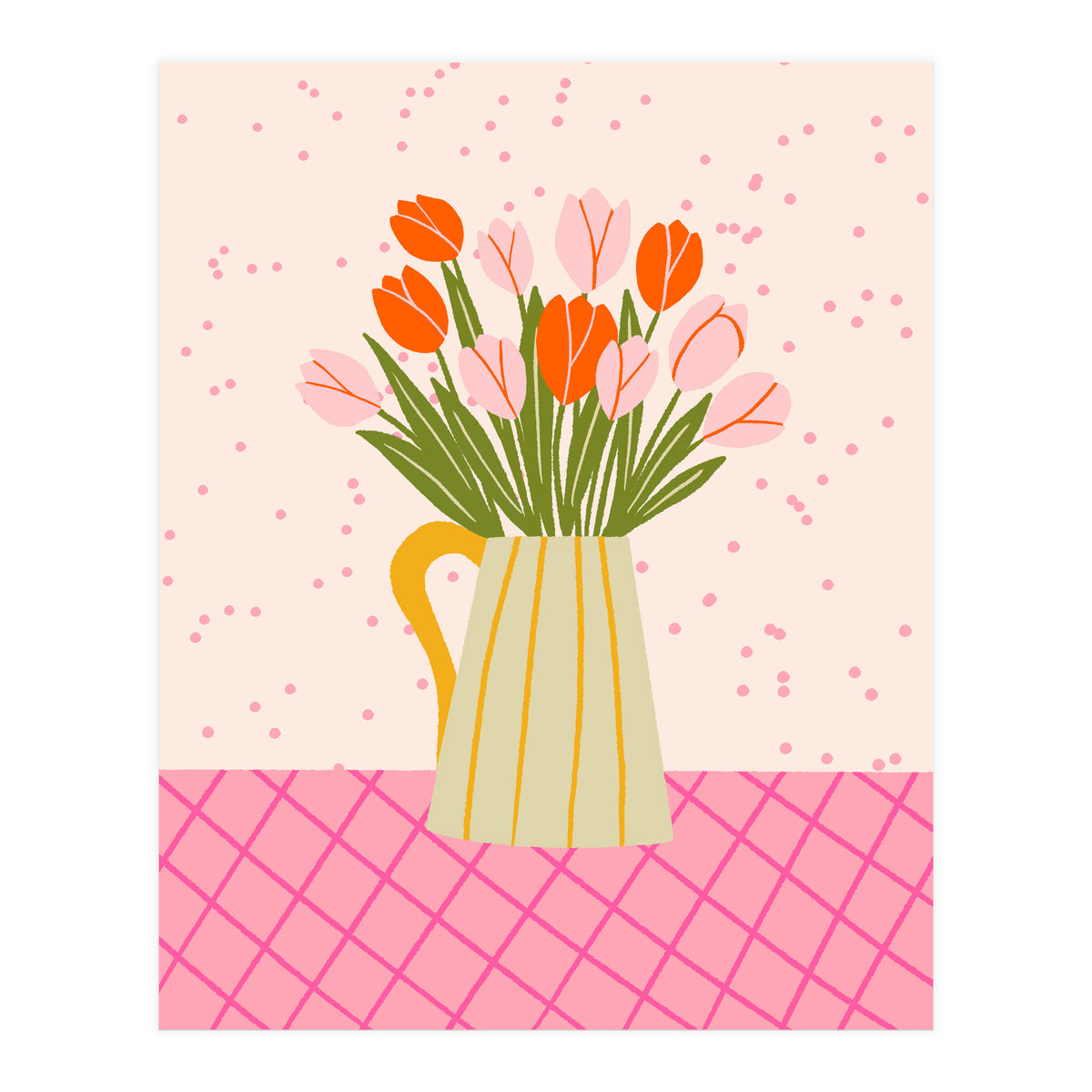 Tulips in a vase - pink and orange (Print Only)