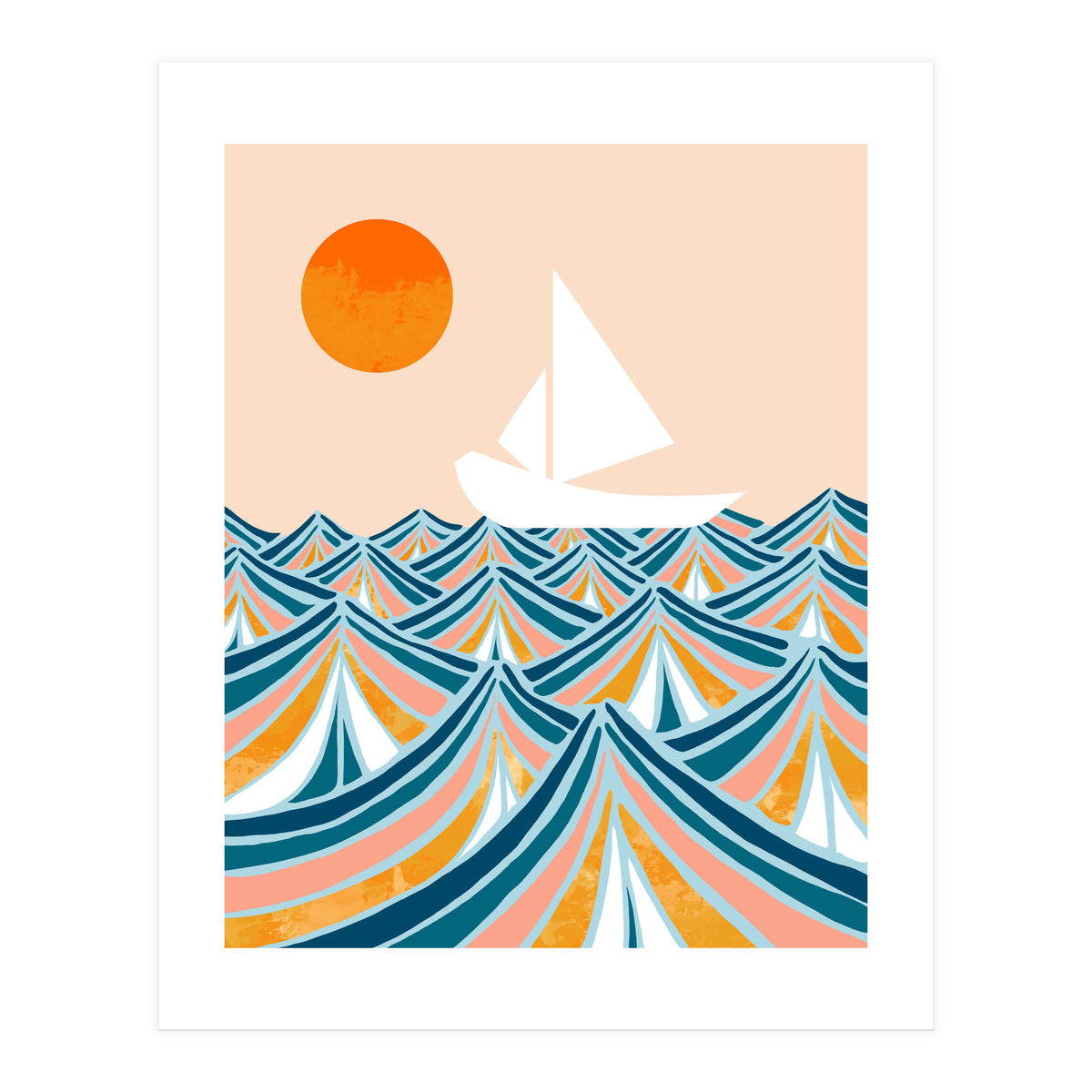 Set Sail, Ocean Boat Sailing Travel, Sea Cruise Summer Waves, Graphic Design Bohemian Modern Eclectic (Print Only)