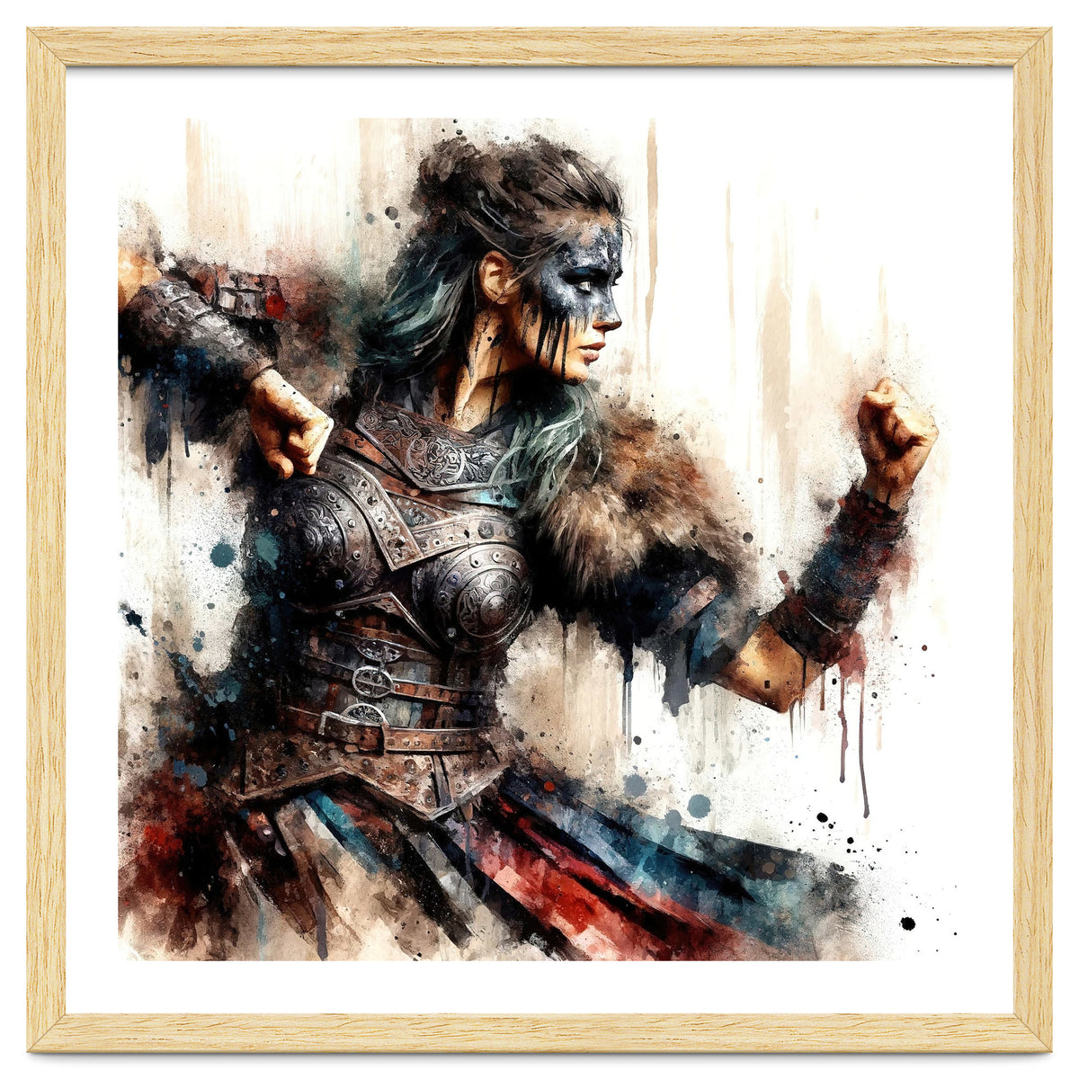 Viking Warrior Woman Watercolor Portrait