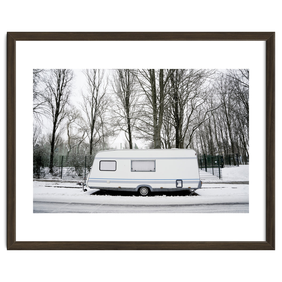 Travel Trailer in the snow road