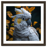 Yellow Crested Cockatoo Portrait Autumn Leaves Dark thumbnail