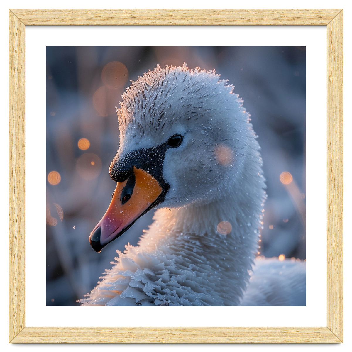 Close Up Frosty Swan Head During Golden Hour
