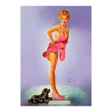Pinup Girl On A Scale With Her Little Black Dog Behind (Print Only) thumbnail