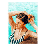 Simulacrum | Modern Bohemian Woman Swim | Summer Swimming Pool Fashion Watercolor Painting (Print Only) thumbnail