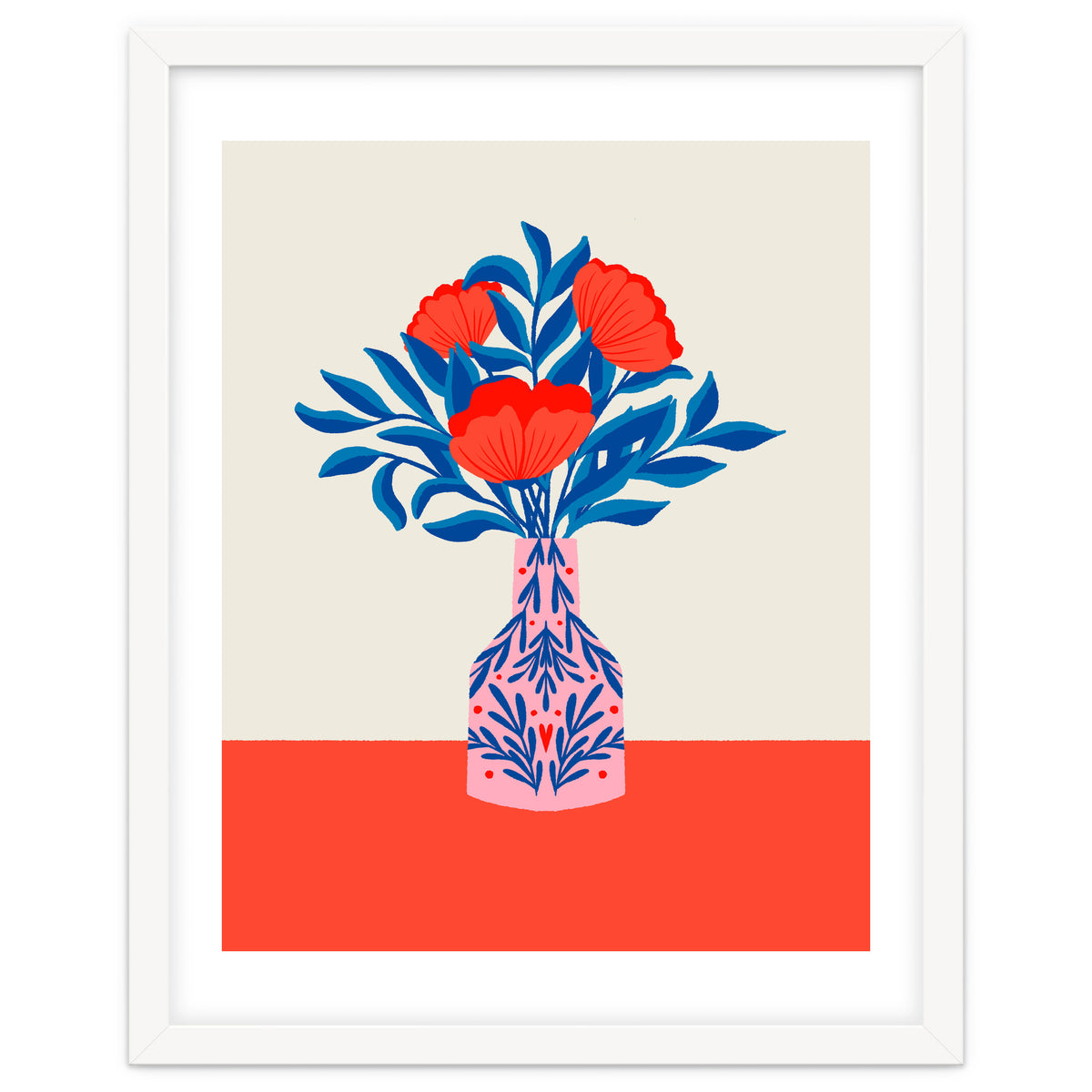 Poppies in a vase - red and blue