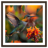 Hummingbird Hovering Near Orange Flowers thumbnail