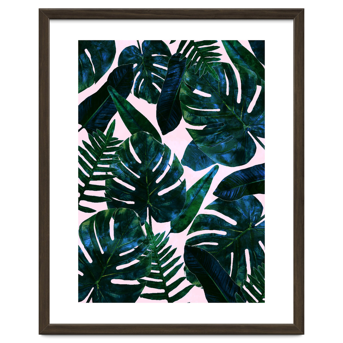 Tropical Nature Monstera Watercolor Painting, Botanical Jungle Dark Palm Illustration