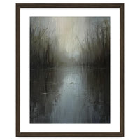 Ethereal Rainy Lake Forest Oil Painting