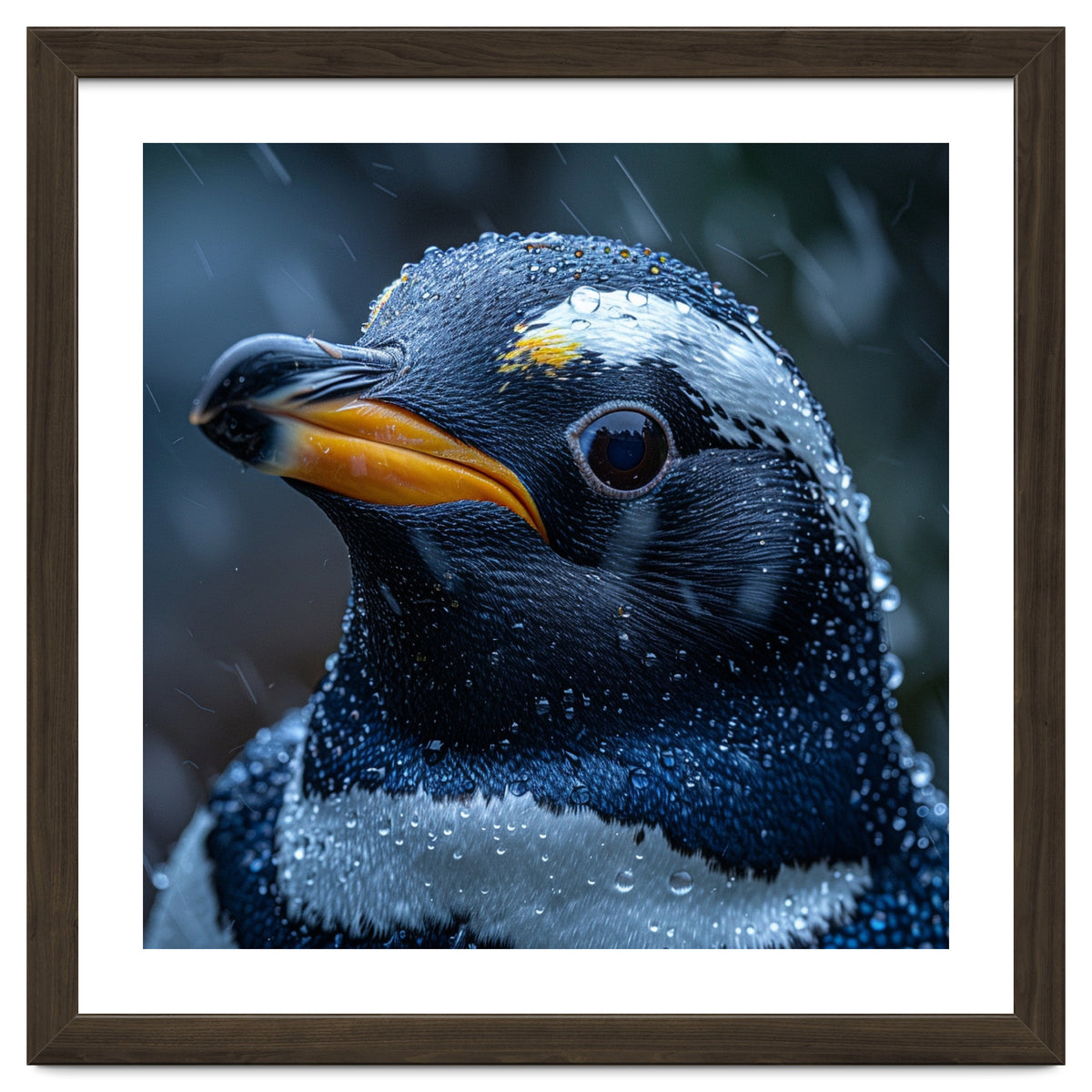 Macro view of a Penguin with Water Droplets