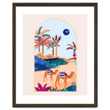 The Arabian Desert, Nature Landscape Travel Illustration, Camels Eclectic Sand Dunes Dubai Palm, Sahara Middle East Hot Summer Animals Bohemian thumbnail
