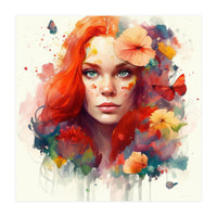 Watercolor Floral Red Hair Woman #5 (Print Only)