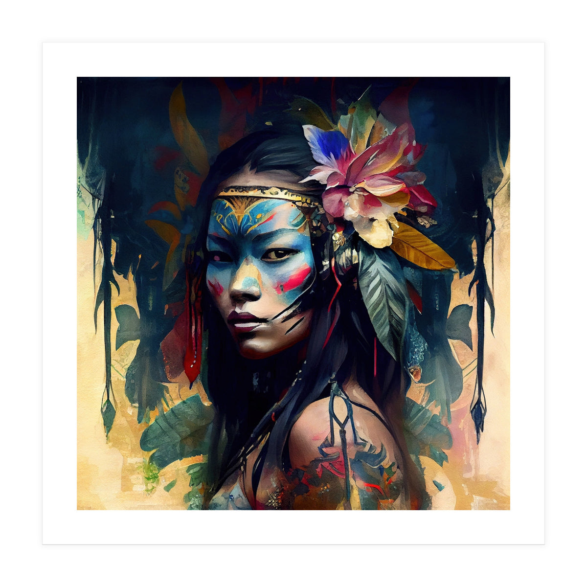 Floral Native Asian Warrior Portrait (Print Only)