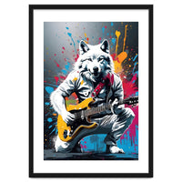 Wolf playing guitar, graffiti