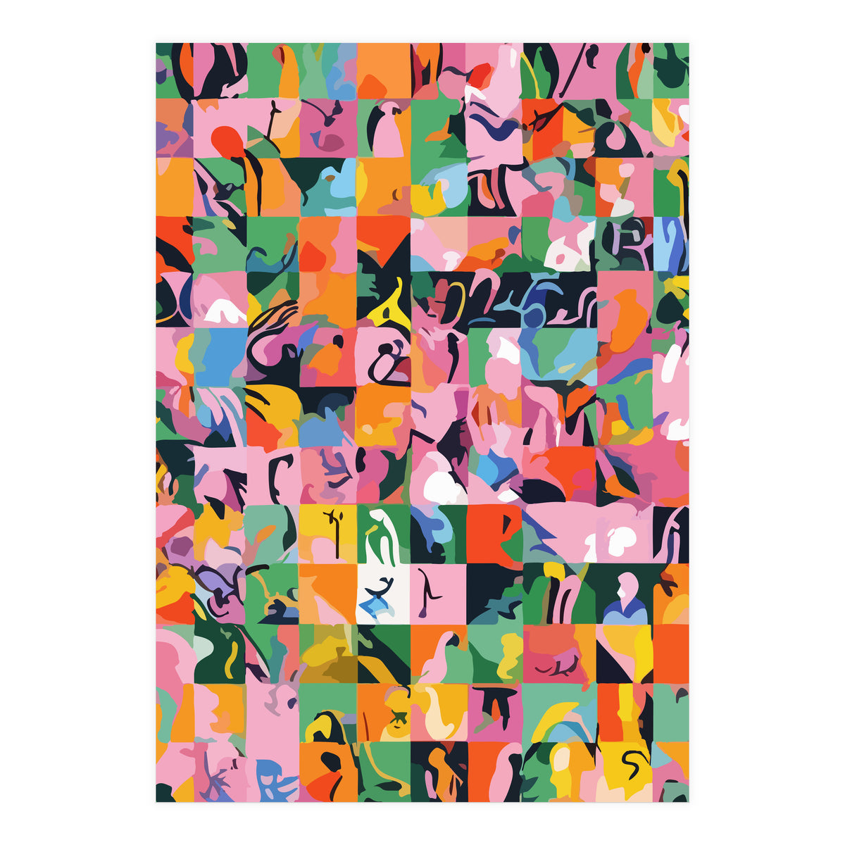 Life On A Checkboard, Abstract Maximalism Eclectic Painting, Bohemian Pop Of Color Illustration (Print Only)