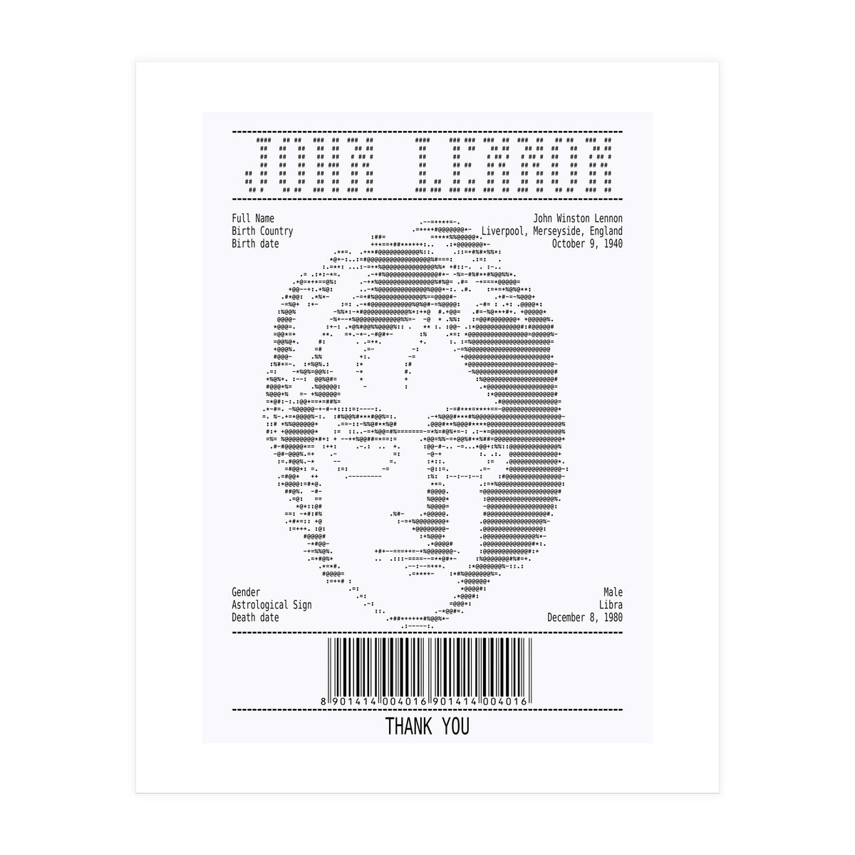Receipt Art John Lennon (Print Only)