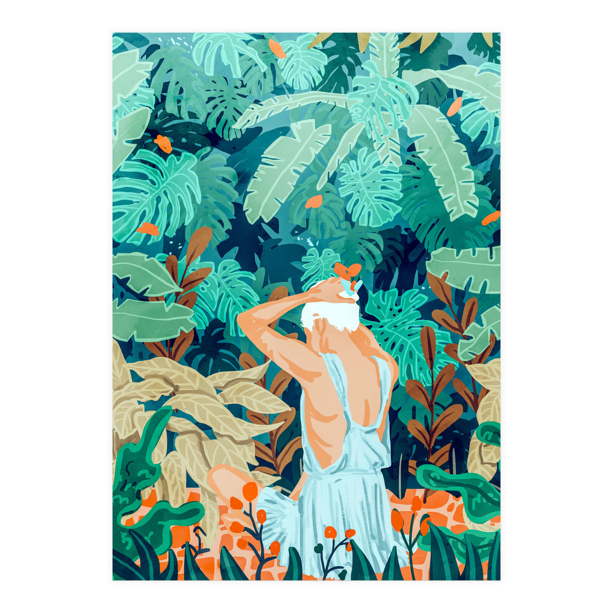 Backyard | Jungle Tropical Nature Painting | Botanical Plant Lady Banana Tree Garden Watercolor (Print Only)